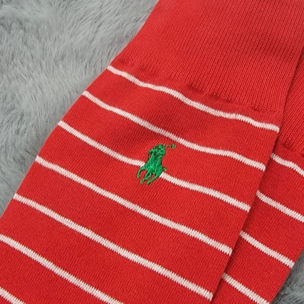 Polo Ralph Lauren Socks Mens 10-13 Red Stripe Pony Embroidered Mid Calf Cotton